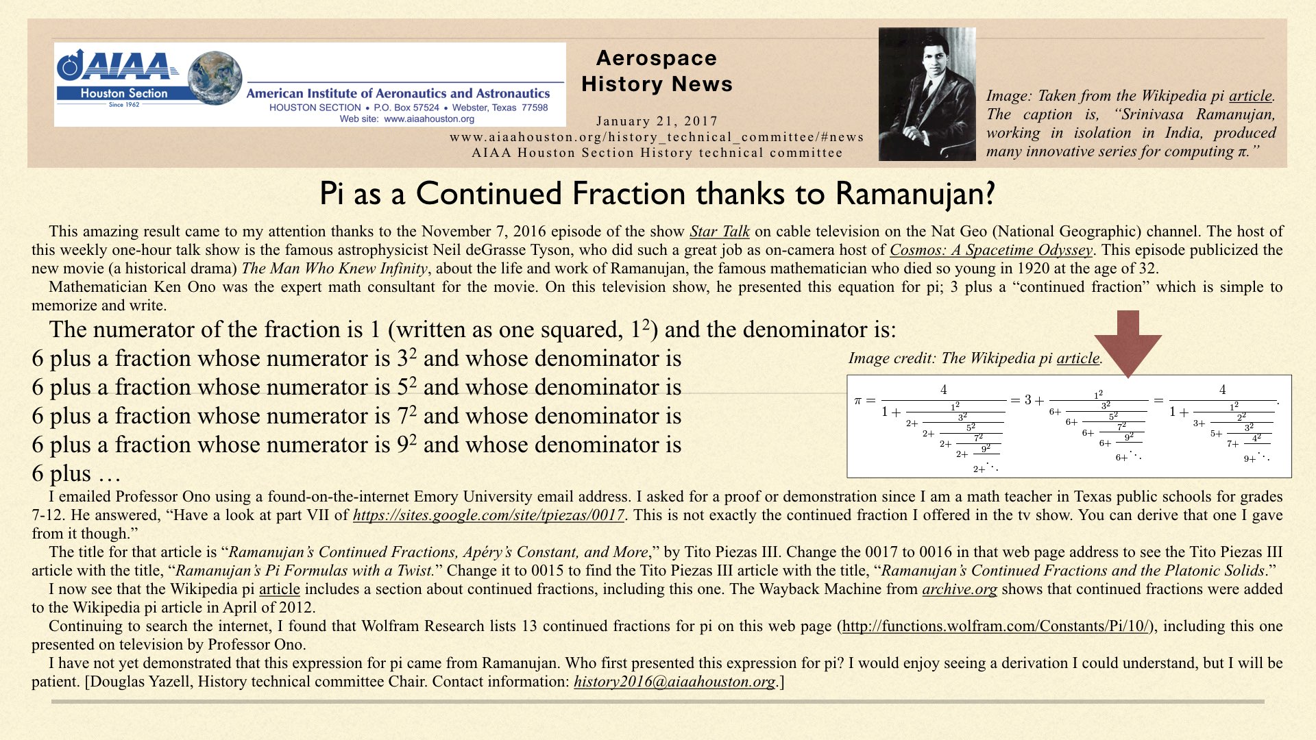 Above: Pi as a Continued Fraction thanks to Ramanujan? (Click to zoom.) 