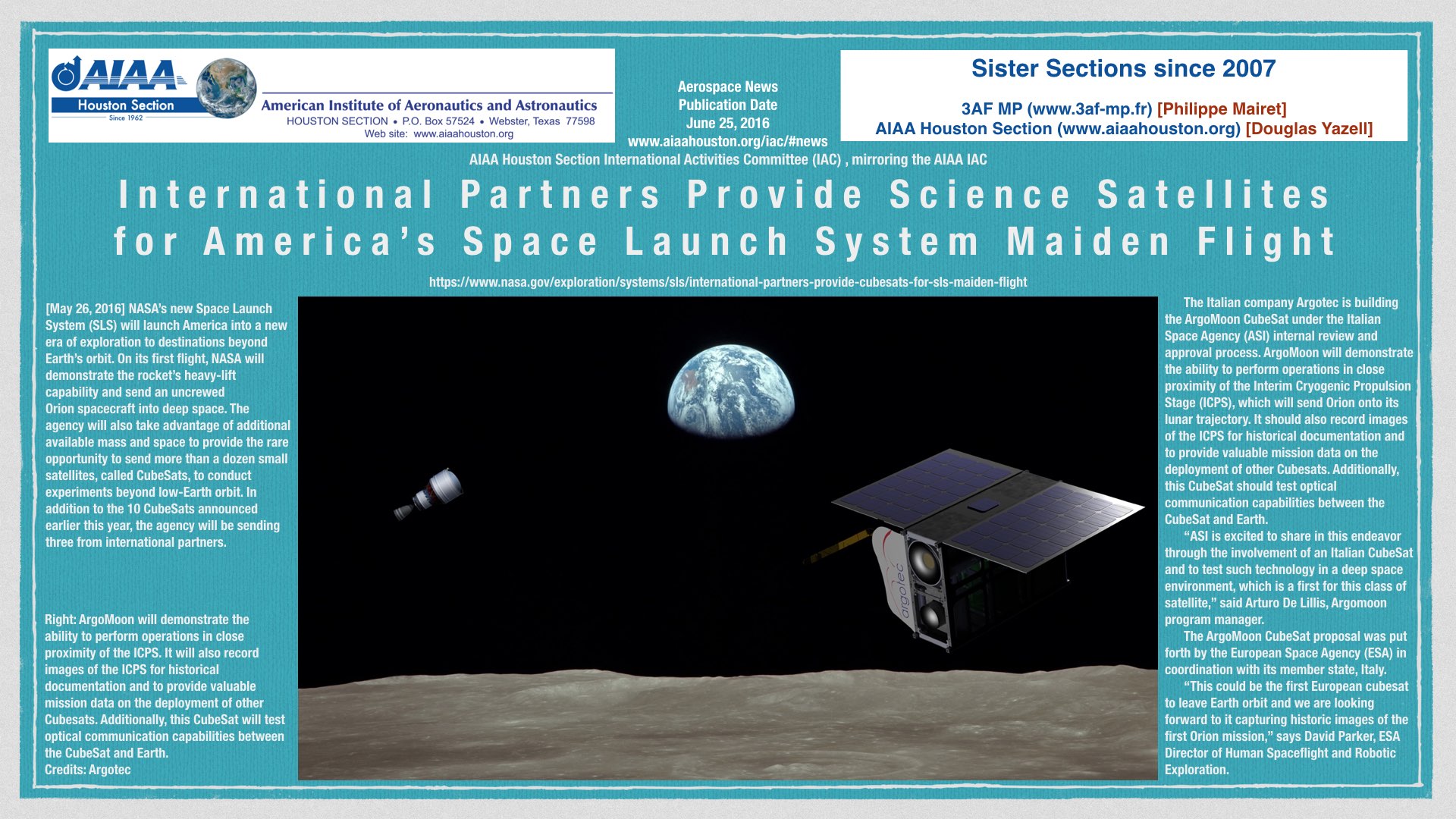 Above: International Partners Provide Science Satellites for America’s Space Launch System Maiden Flight. (Click to zoom.) 